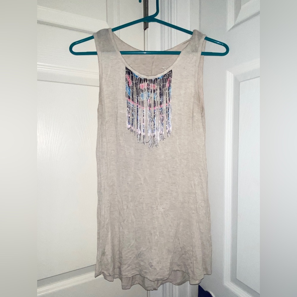 Tasseled Cream Colored Tank Top